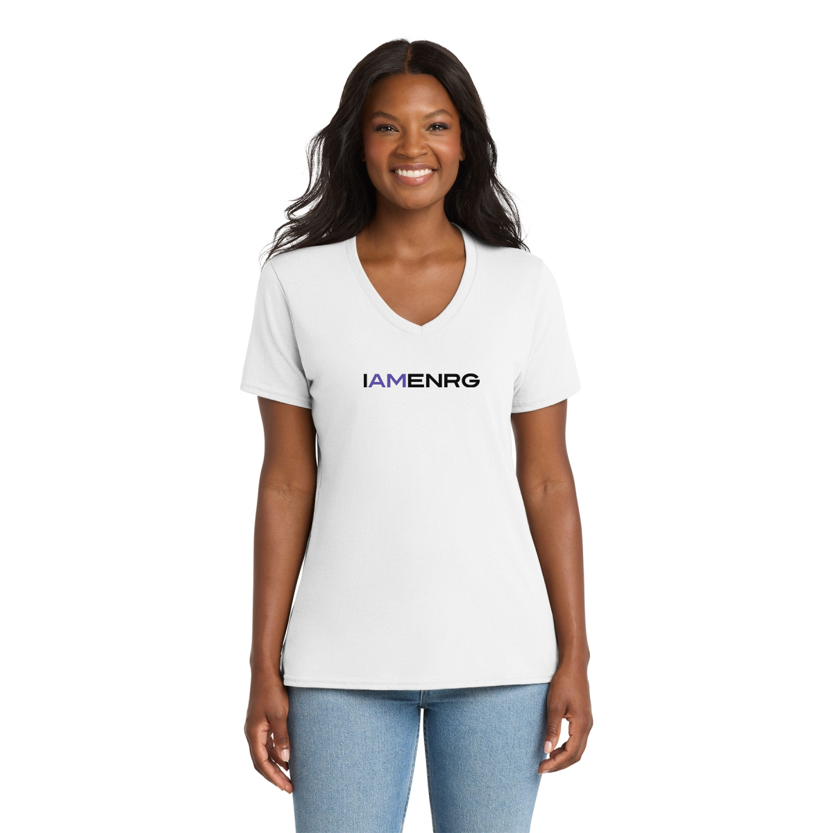 I AM ENRG - Port & Co Women's Core Cotton V-Neck Tee